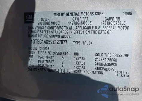 2009 GMC Sierra 1500 Work Truck from USA, damaged, VIN 1GTEC14X59Z127877